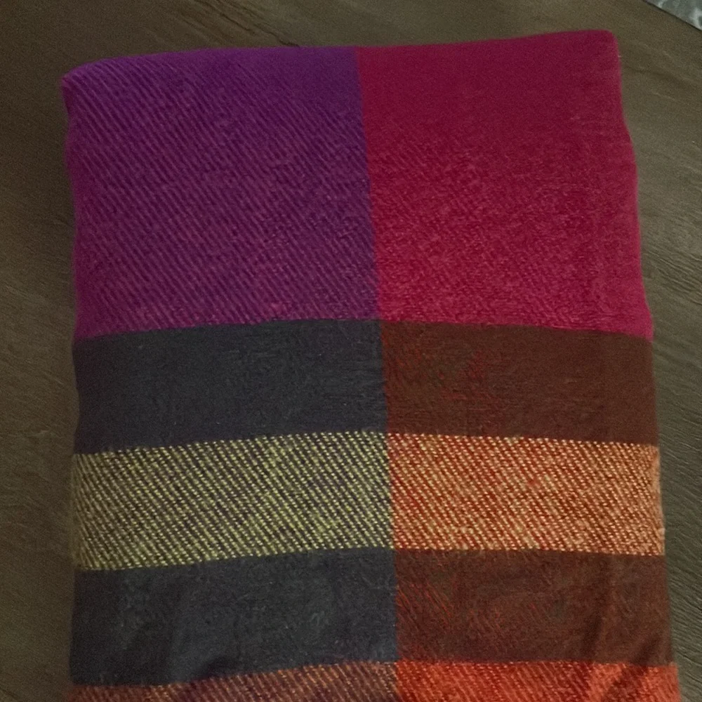 Merona Blanket Scarf Oversized Multi Color Wrap 100% Acrylic Orange Purple Plaid